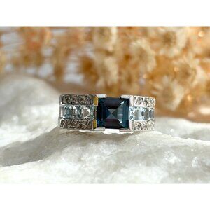 London Blue Topaz Princess Cut 925 Sterling Silver Vintage Ring - sz 7
